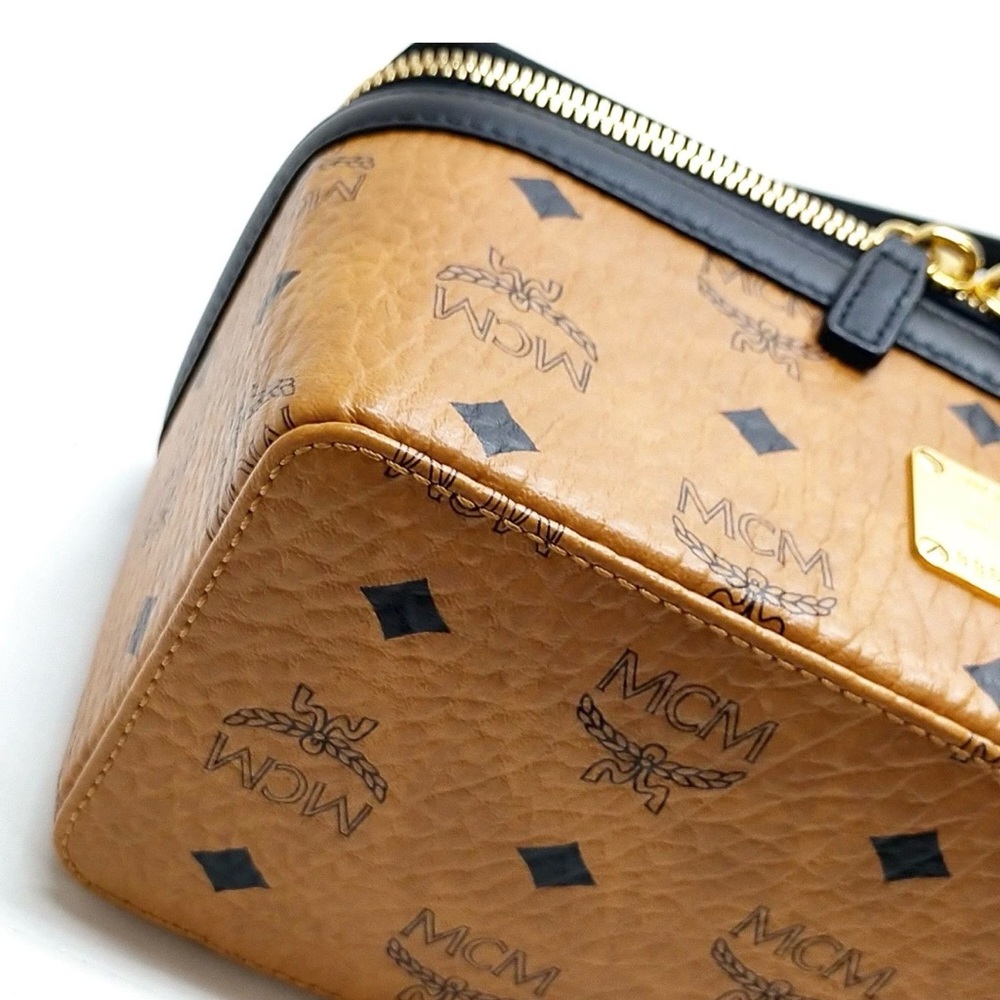 MCM Visetos Rockstar Vanity Case 2way Bag w/cognac coated canvas &black leather - Picture 10 of 15